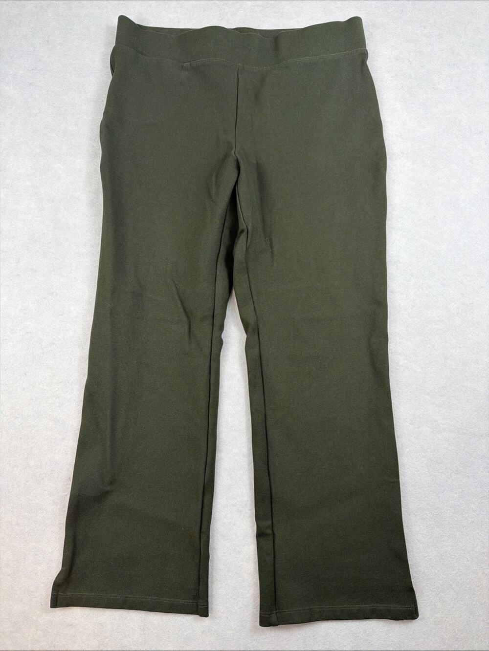 Quince Women’s Pants Med Ultra-Stretch Ponte Kick Flare Dark Green Work Wear